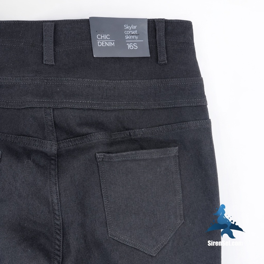 1225 NWT Chic Denim Skylar Corset Skinny Jeans Faux Leather Hybrid - 16S - Black - Picture 7 of 16